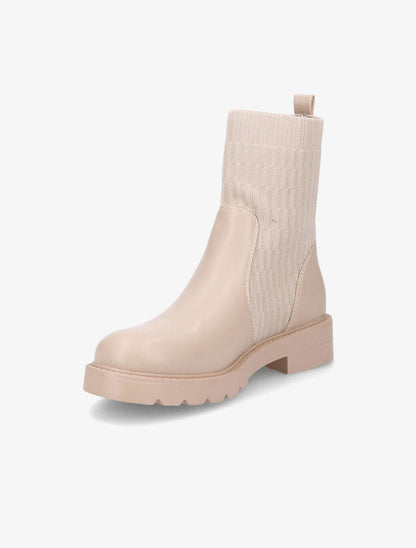 Boots en simili et tissu gaufré - Beige - 3