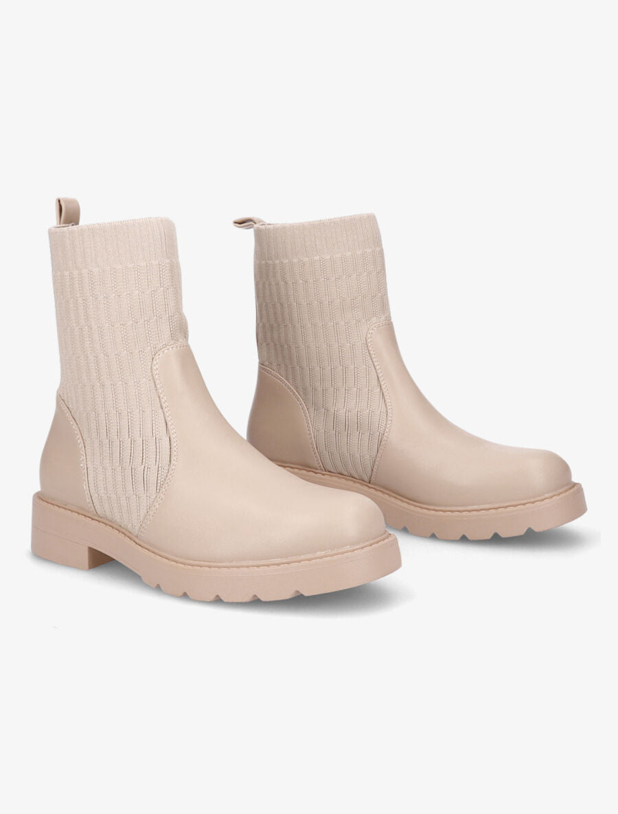 Boots en simili et tissu gaufré - Beige - 4