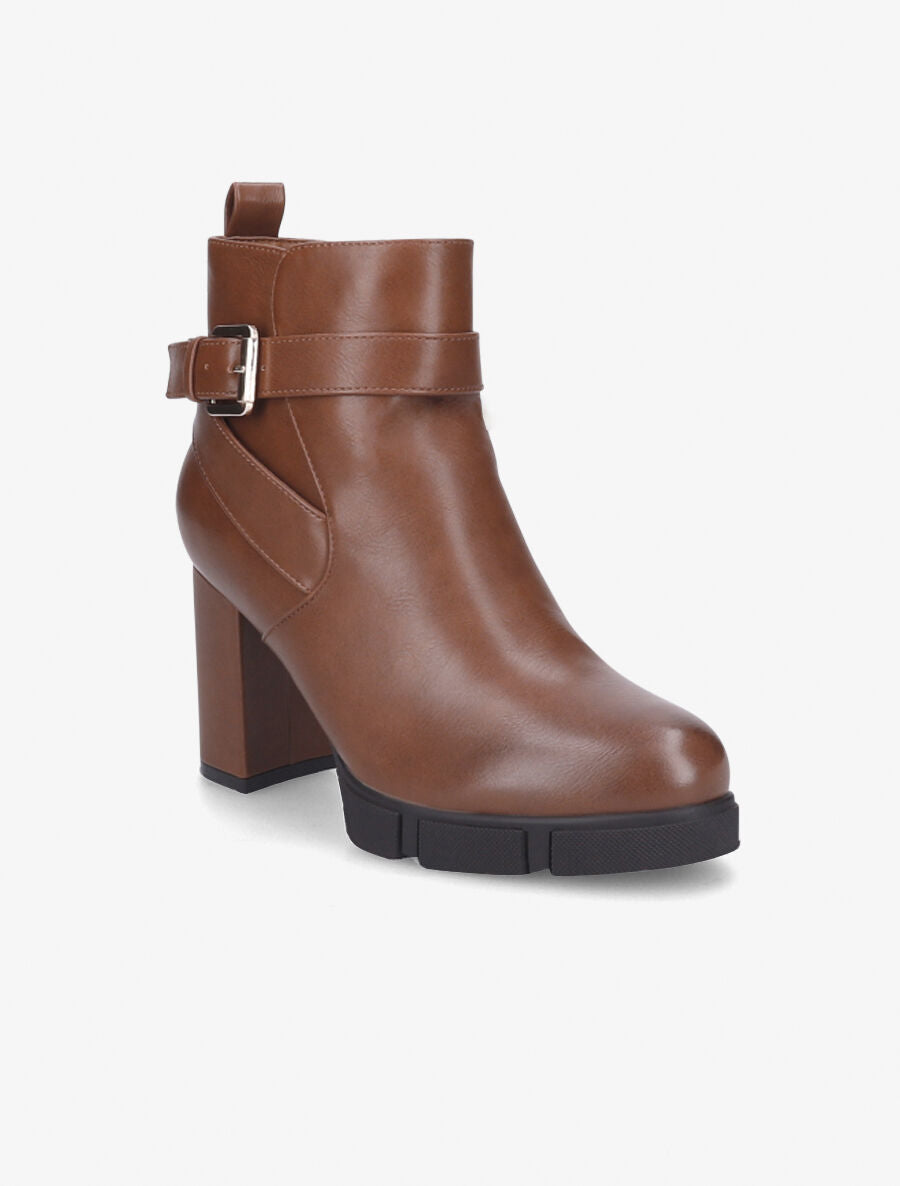 Bottines à talon et boucle - Camel - 2