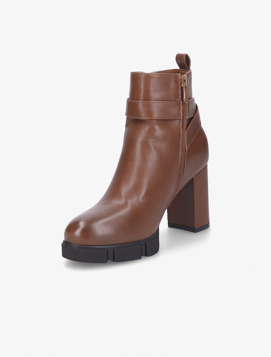 Bottines à talon et boucle - Camel - 3