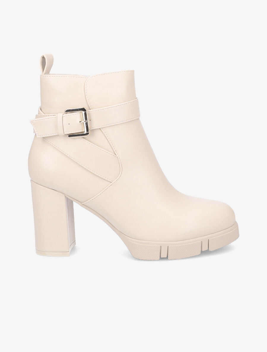 Bottines à talon et boucle - Beige - 1