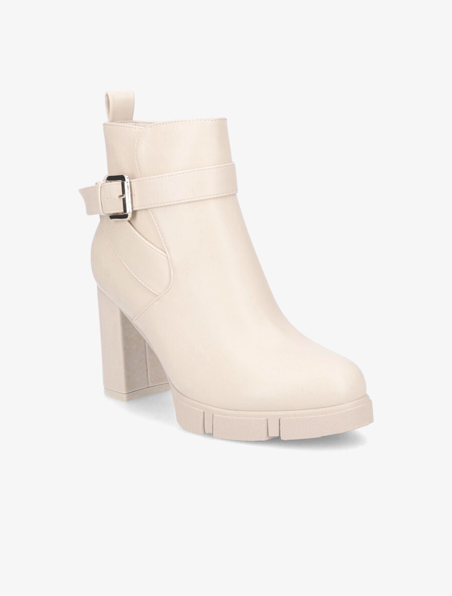 Bottines à talon et boucle - Beige - 2