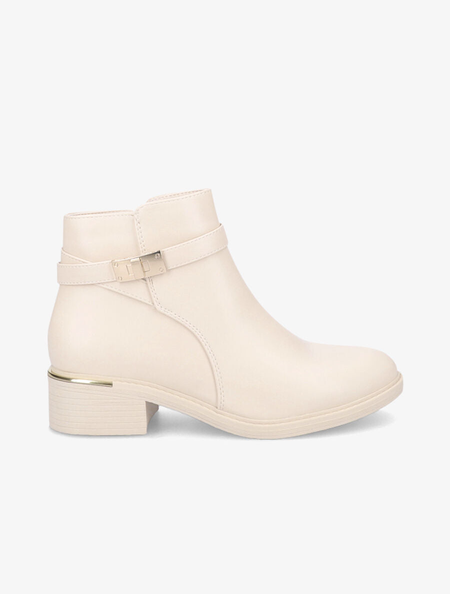 Bottines en simili à boucle métallique - Beige - 5