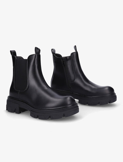 Boots en simili à semelle crantée - Noir - 4