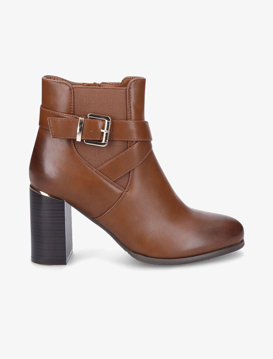 Bottines à talon et sangles croisées - Camel - 1