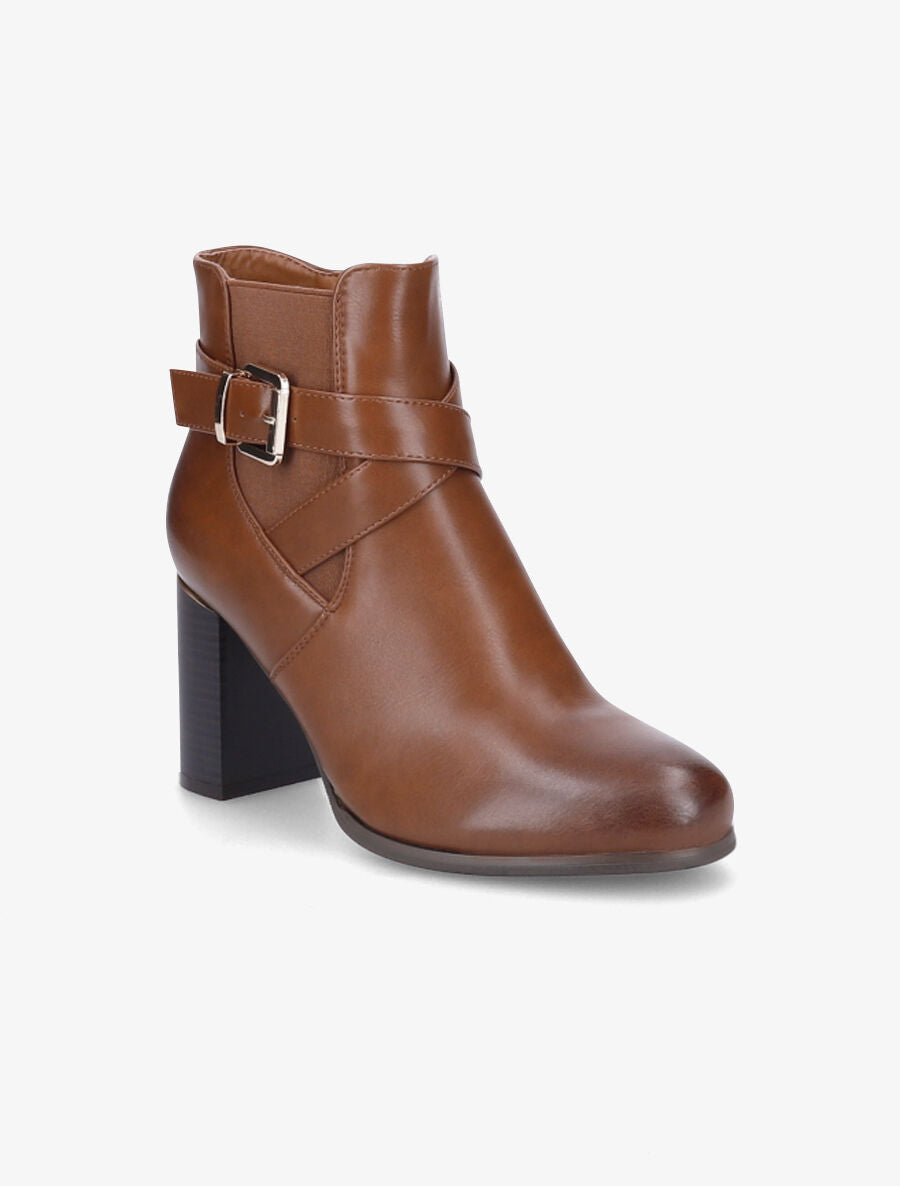 Bottines à talon et sangles croisées - Camel - 2