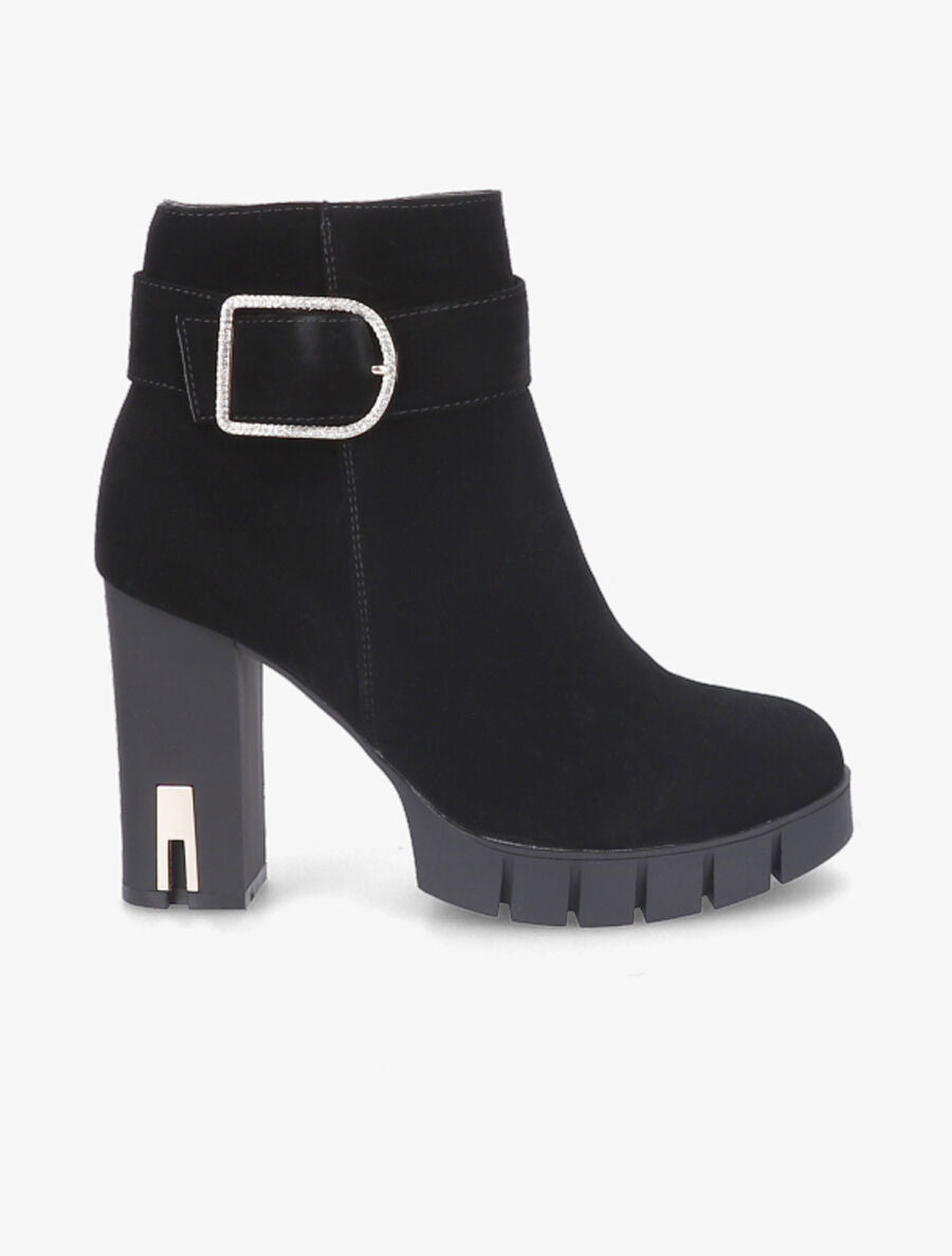 Bottines à talon et boucle à strass - Noir - 1