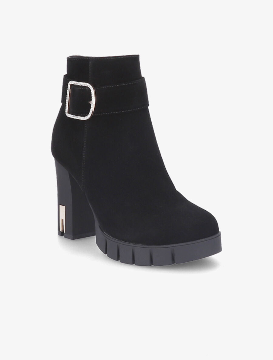 Bottines à talon et boucle à strass - Noir - 2