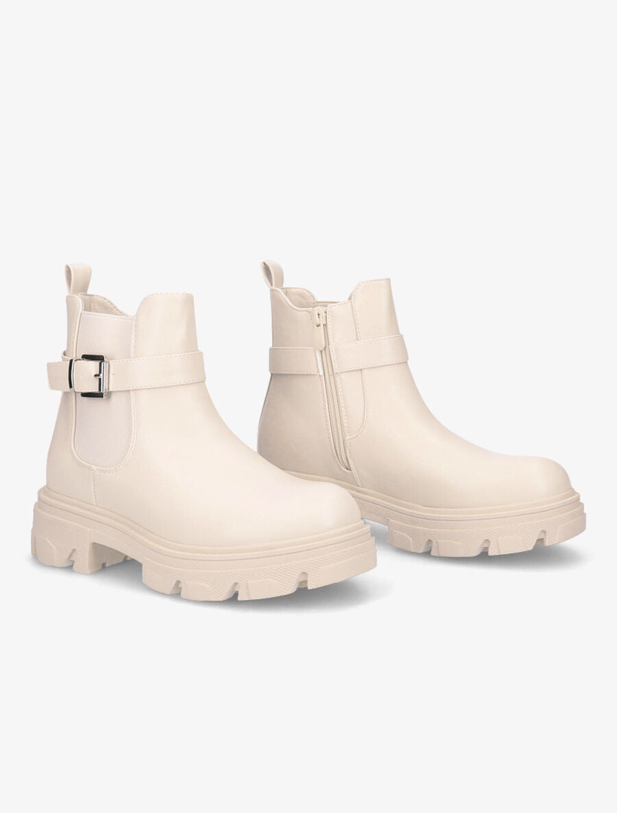 Boots élastiquées à semelle crantée - Beige - 4