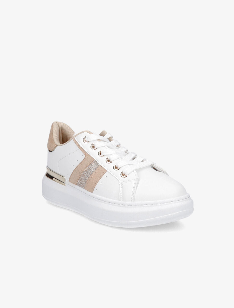 Tennis en simili à bandes fantaisies - Beige - 2