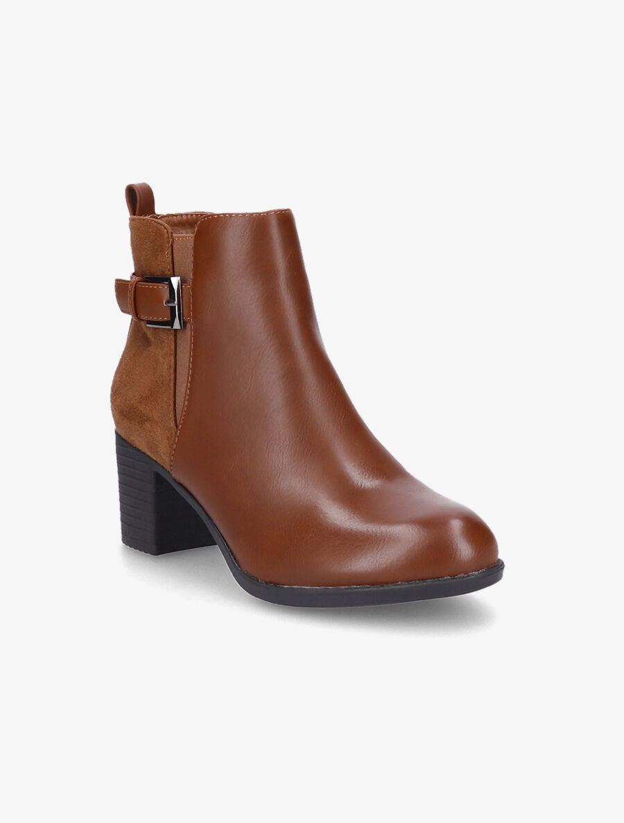 Bottines bi-matière unies - Camel - 2