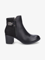 Bottines bi-matière à boucle et zip décoratif - Noir - 5