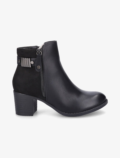 Bottines bi-matière à boucle et zip décoratif - Noir - 5