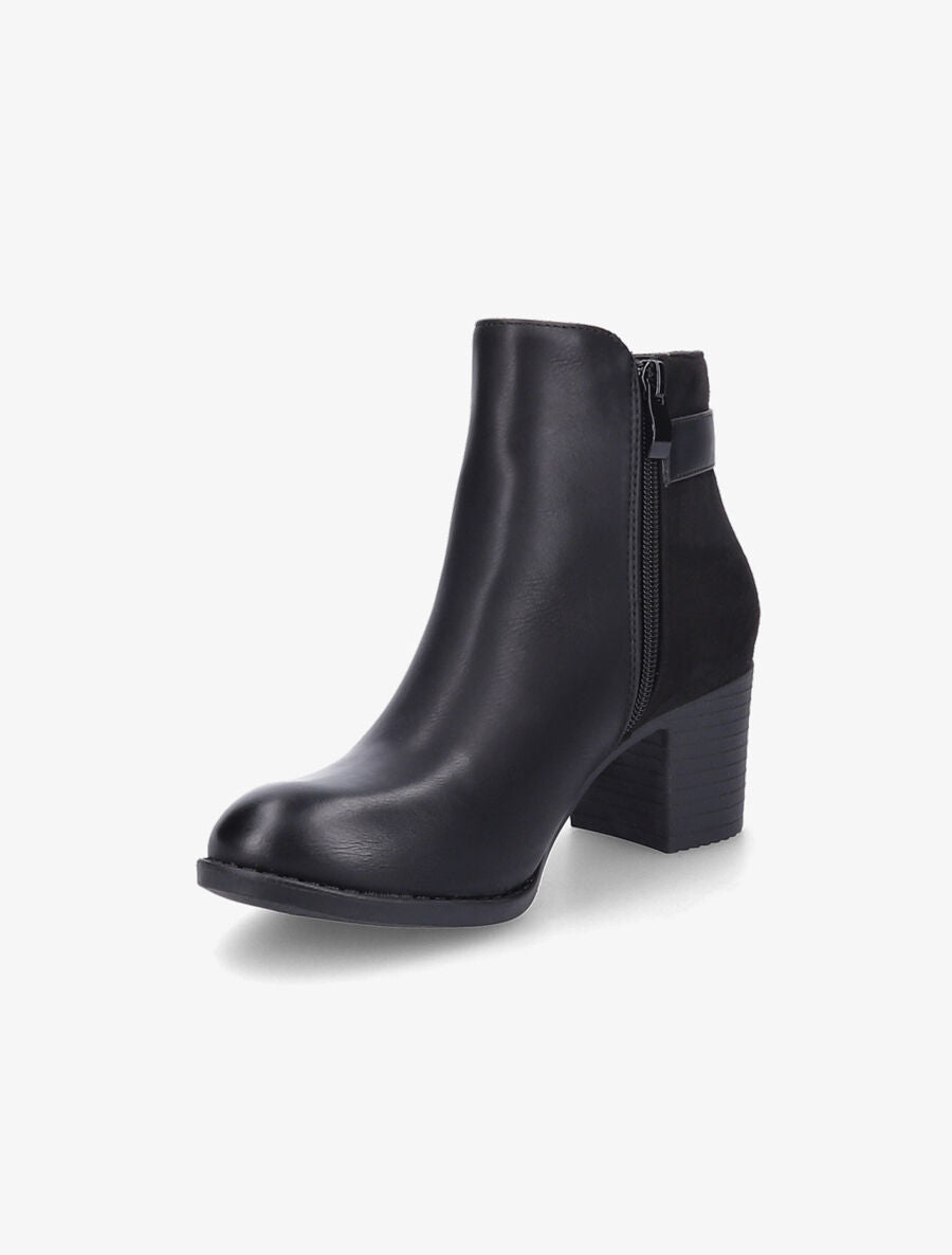 Bottines bi-matière à boucle et zip décoratif - Noir - 3