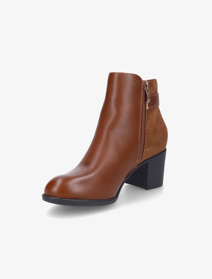 Bottines bi-matière à boucle et zip décoratif - Camel - 3