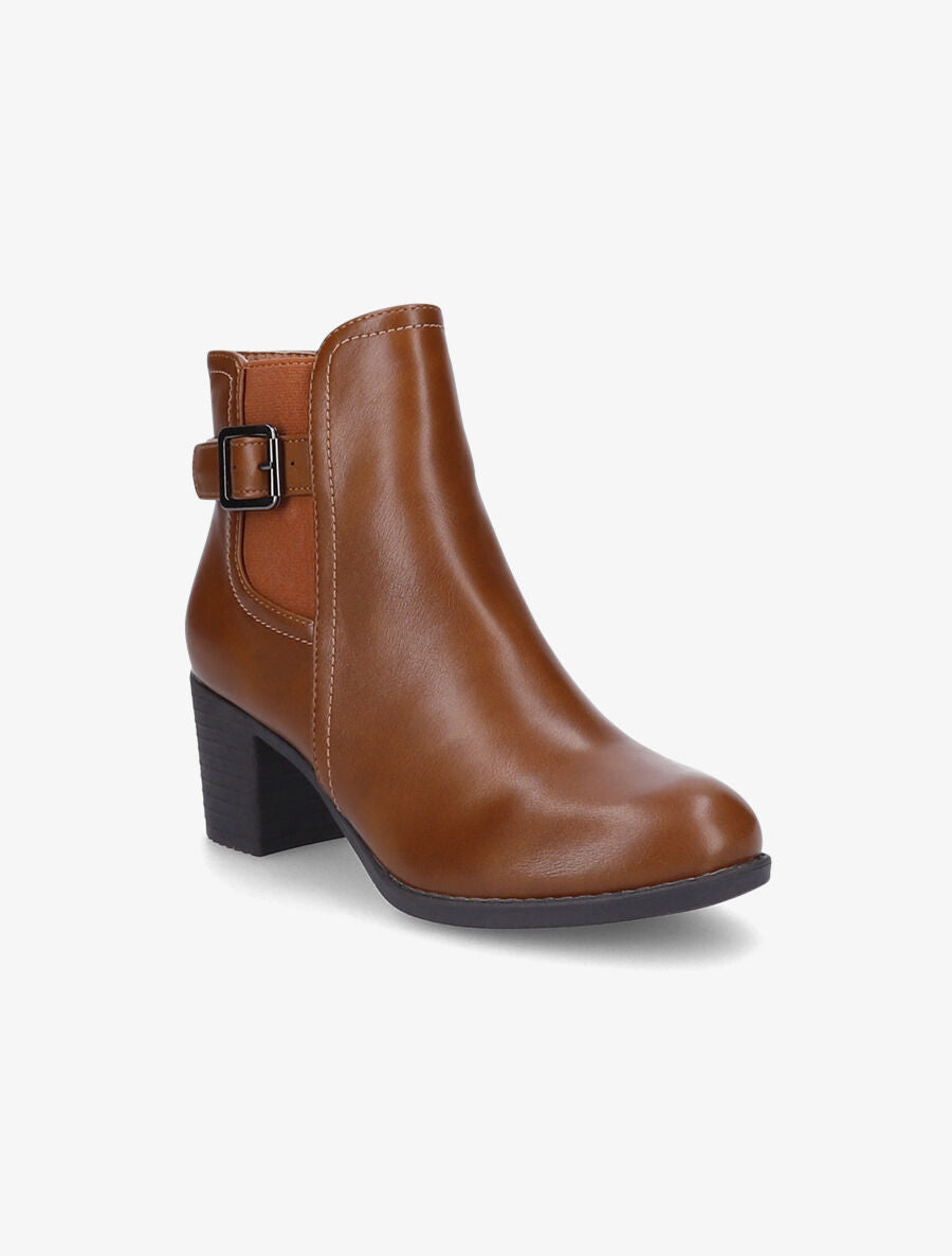 Bottines élastiquées en simili - Camel - 2