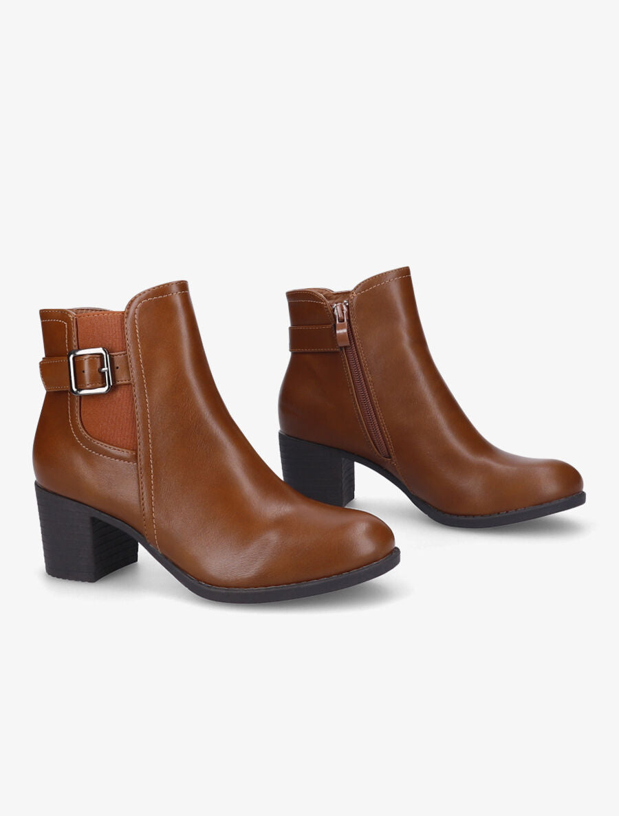 Bottines élastiquées en simili - Camel - 4