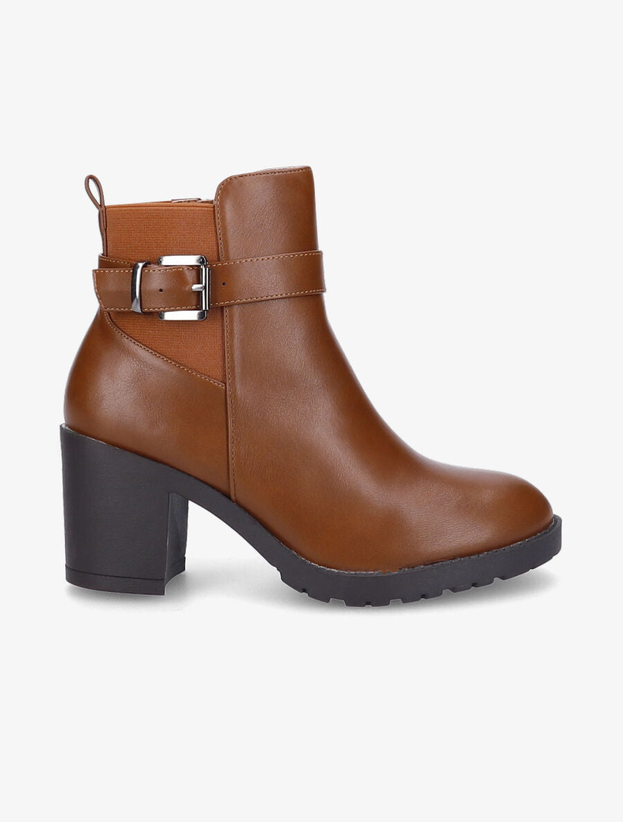 Bottines à boucle et semelle crantée - Camel - 5
