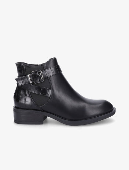 Bottines à contrefort et sangle croco - Noir - 5