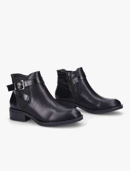 Bottines à contrefort et sangle croco - Noir - 4