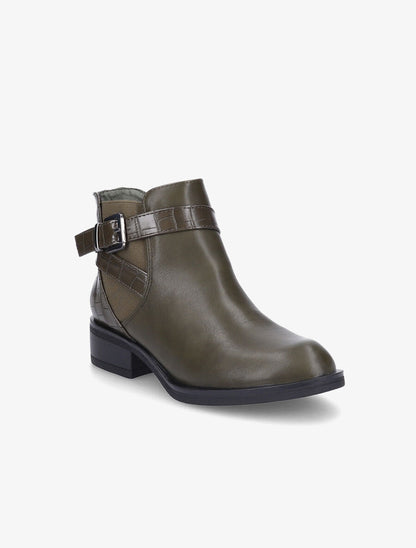 Bottines à contrefort et sangle croco - Kaki - 2