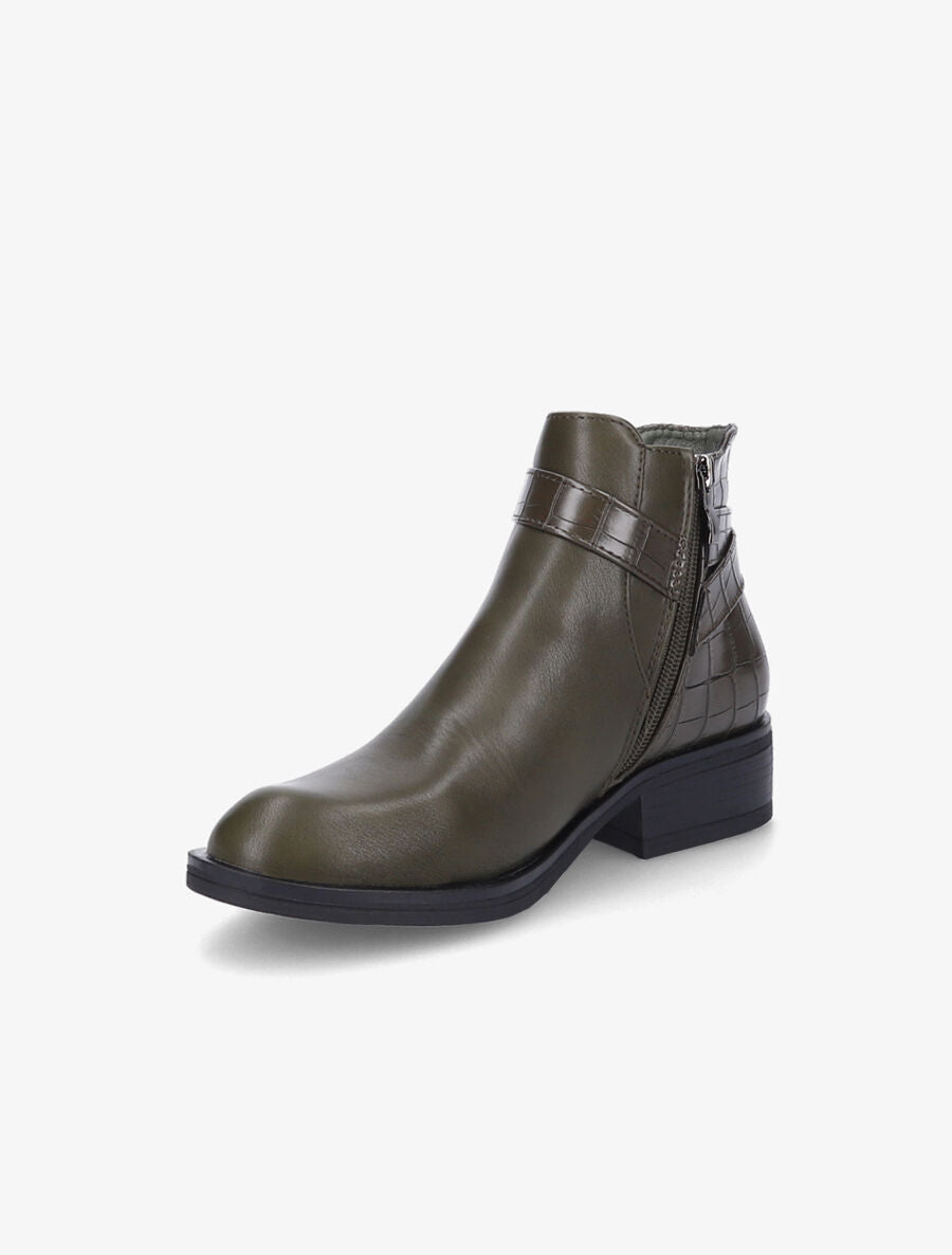 Bottines à contrefort et sangle croco - Kaki - 3