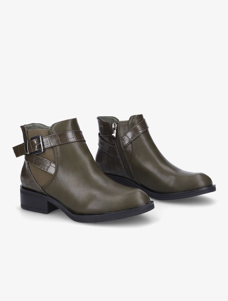 Bottines à contrefort et sangle croco - Kaki - 4