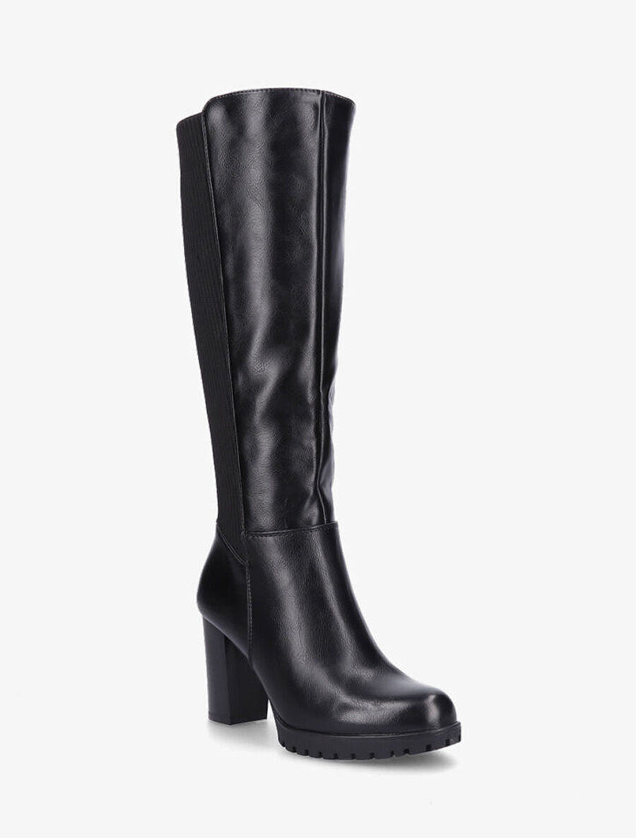 Bottes à talon en simili et tissu côtelé - Noir - 2