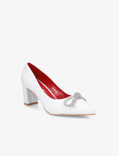 Escarpins à noeud en strass - Blanc - 2