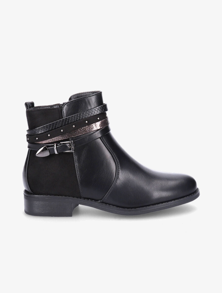 Bottines bi-matière et multi-lanières - Noir - 5