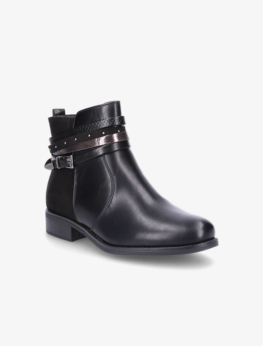 Bottines bi-matière et multi-lanières - Noir - 2