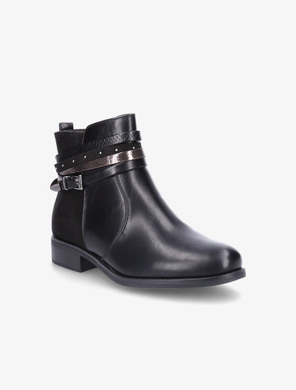 Bottines bi-matière et multi-lanières - Noir - 2