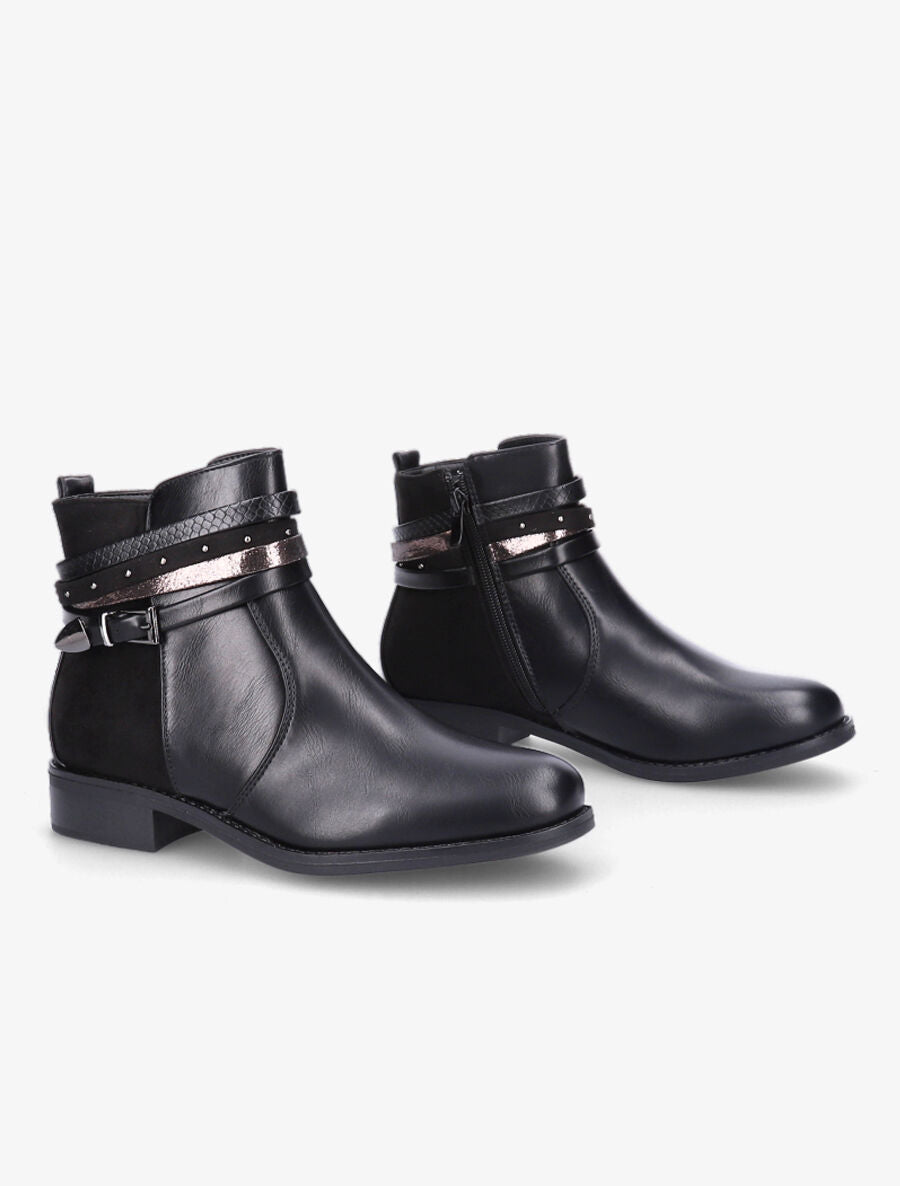 Bottines bi-matière et multi-lanières - Noir - 4