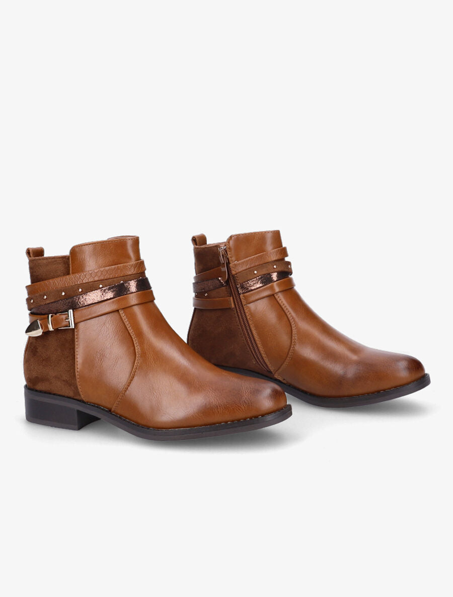Bottines bi-matière et multi-lanières - Camel - 4