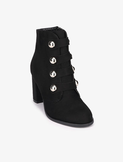 Bottines en suédine stylisées à perles argentées - Noir - 3