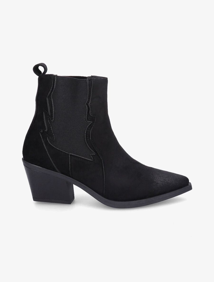 Bottines à talon style santiags - Noir - 1