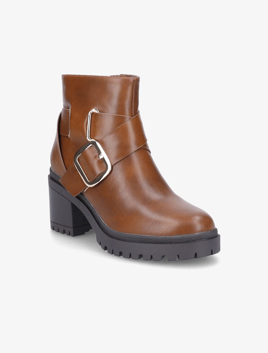 Bottines à boucle et sangle épaisse - Camel - 2