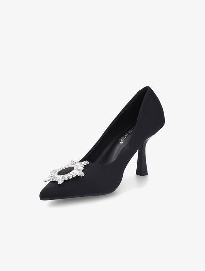 Escarpins à empiècement bijou et strass - Noir - 3