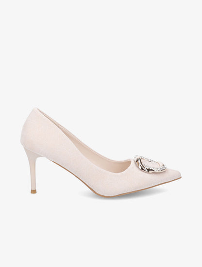 Escarpins en suédine à boucle - Beige - 5