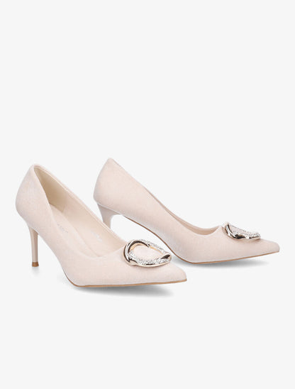 Escarpins en suédine à boucle - Beige - 4