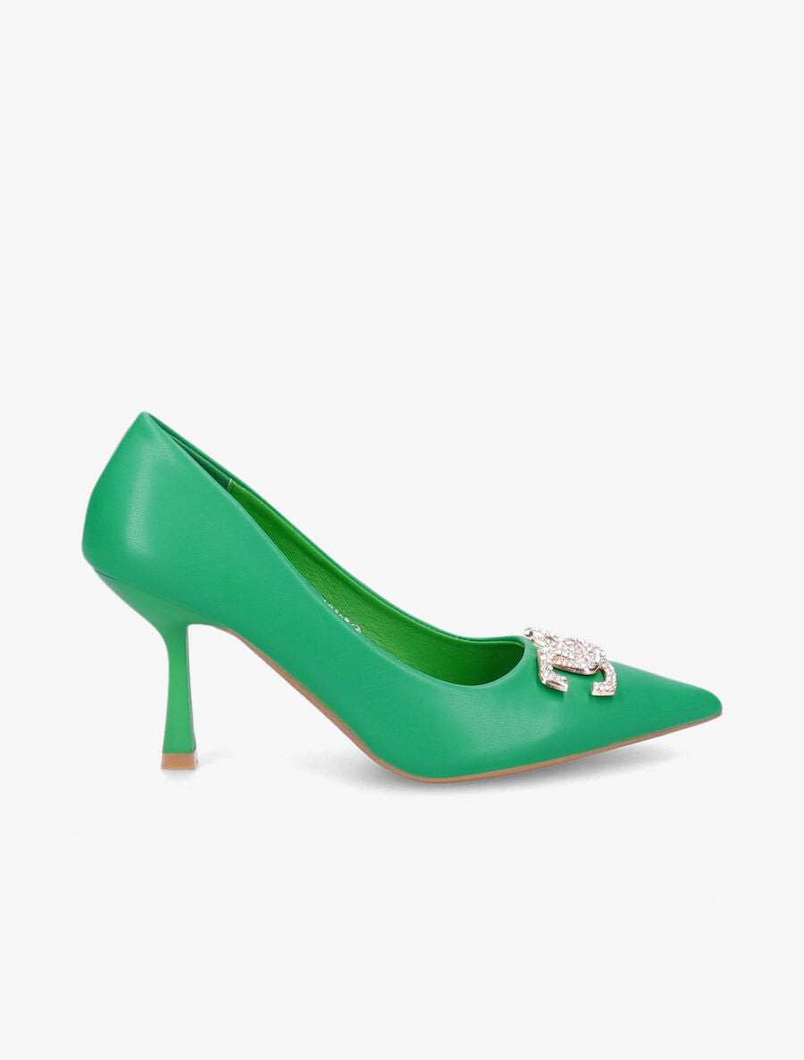 Escarpins pointus à bijou strass - Vert - 5