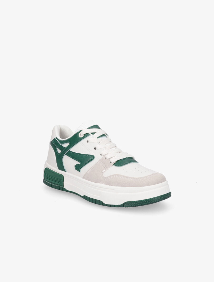 Sneakers en simili à bandes contrastantes - Vert - 2