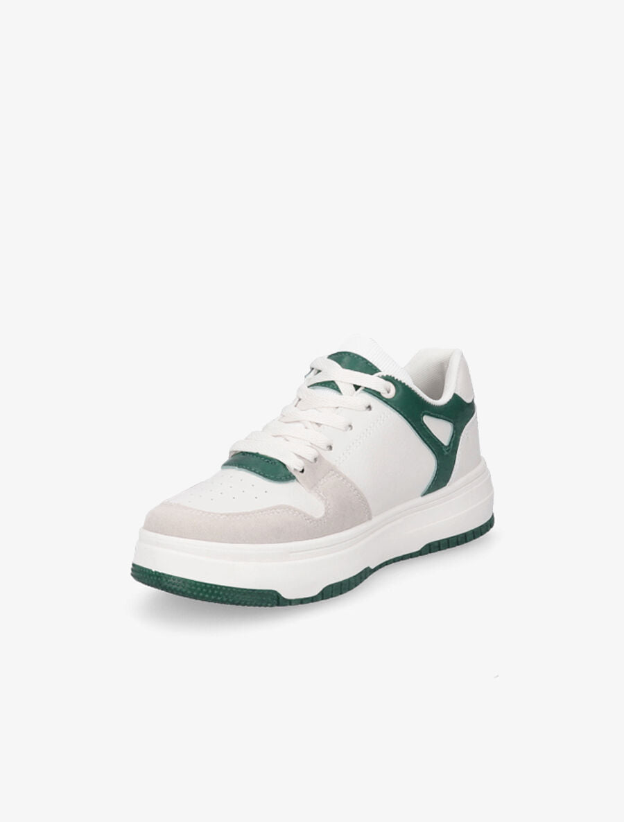 Sneakers en simili à bandes contrastantes - Vert - 3
