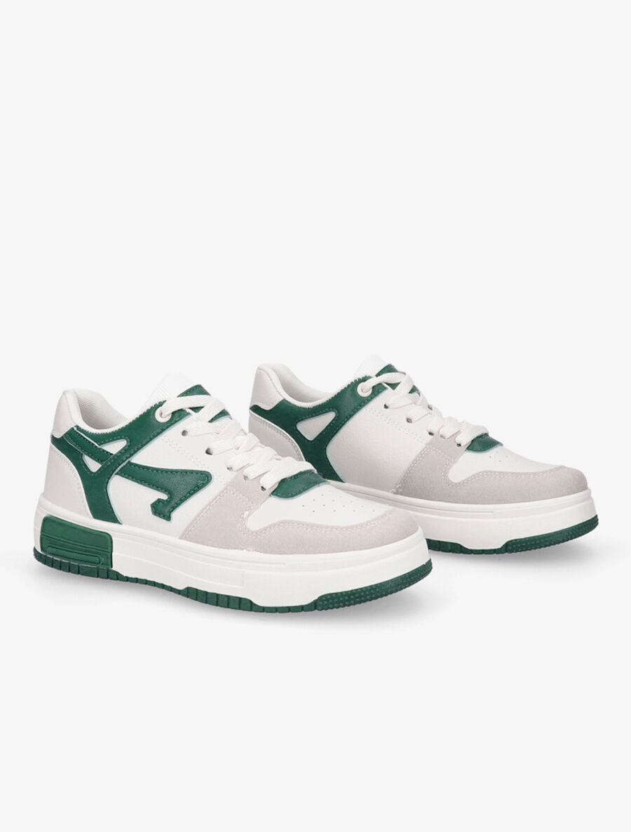 Sneakers en simili à bandes contrastantes - Vert - 4