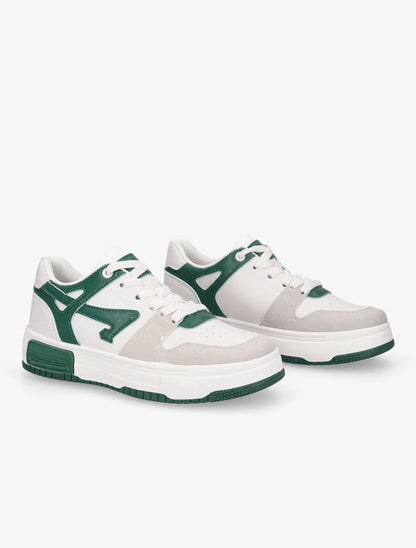 Sneakers en simili à bandes contrastantes - Vert - 4
