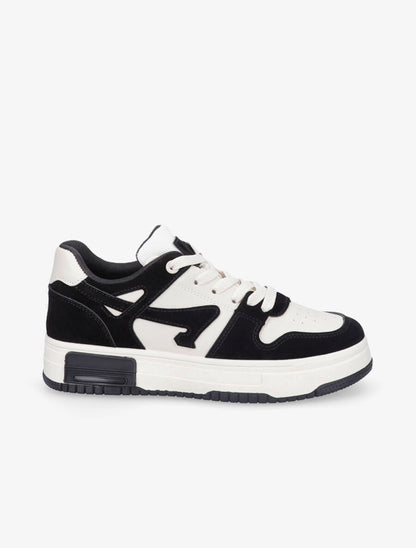 Sneakers en simili à bandes contrastantes - Noir - 1
