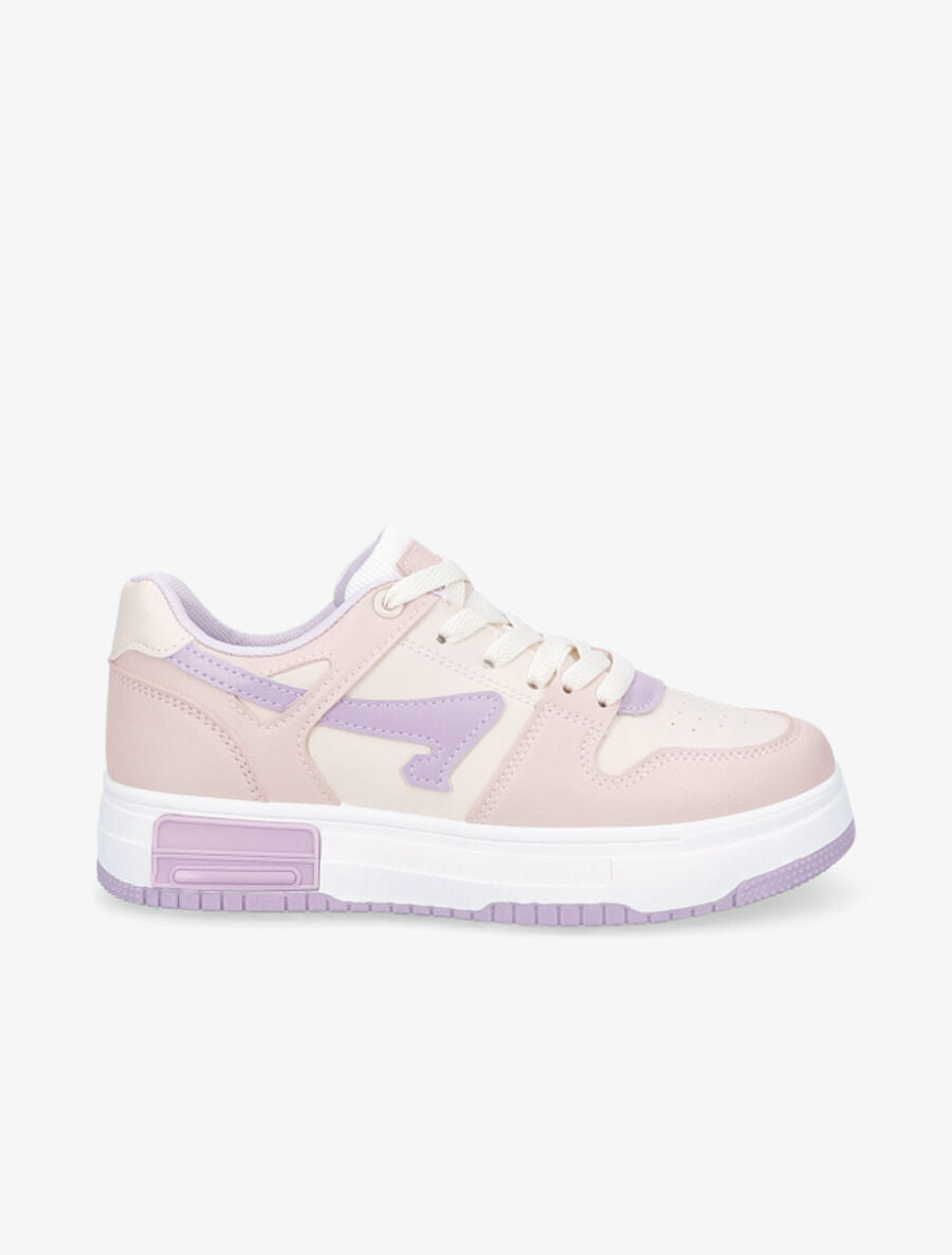 Sneakers en simili à bandes contrastantes - Lilas - 1