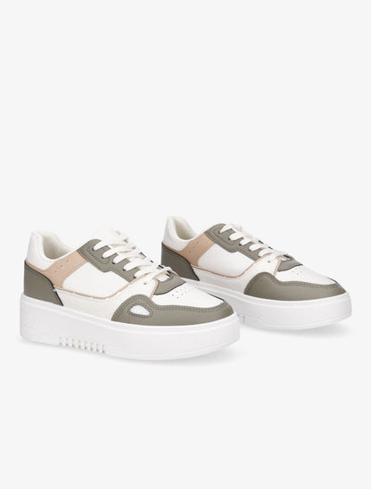 Sneakers en simili à plateforme - Kaki - 4