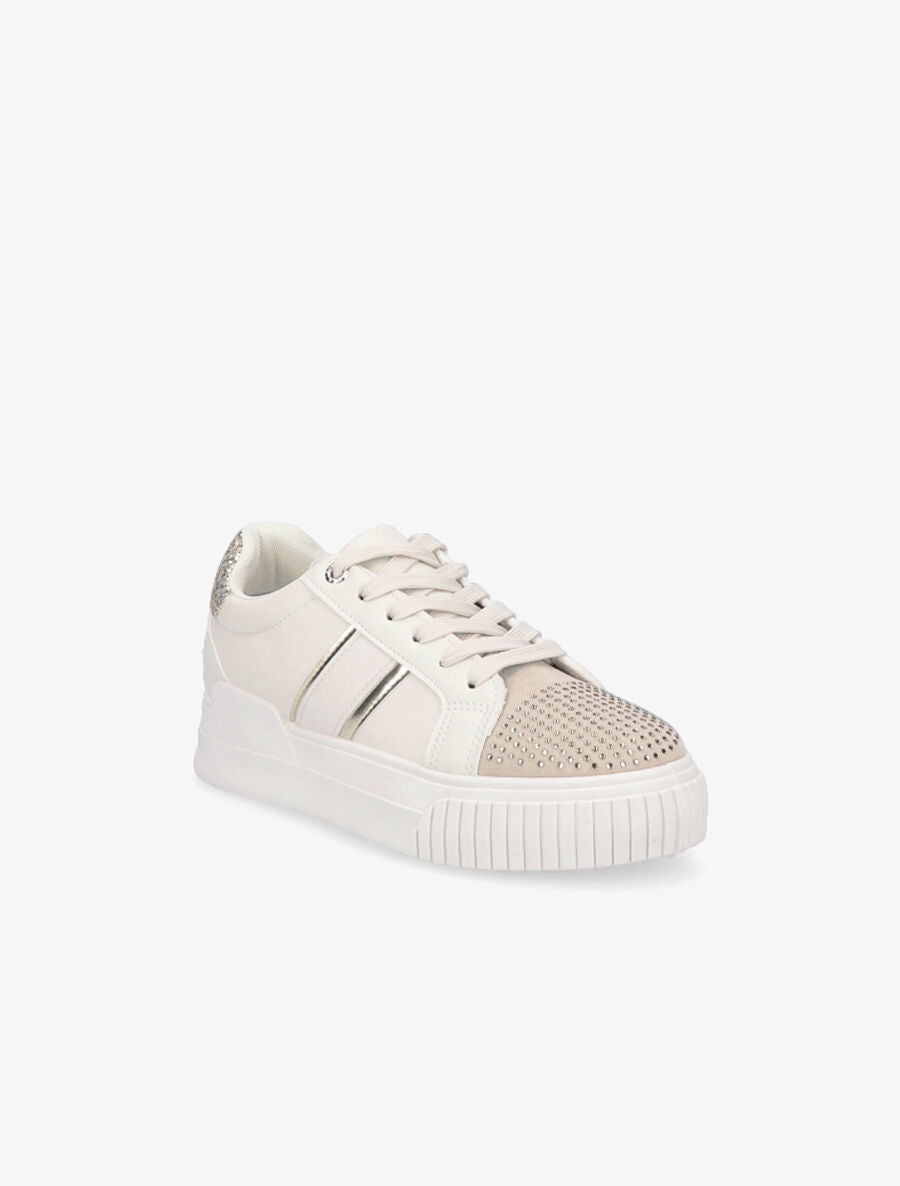 Sneakers en simili à strass et paillettes - Beige - 2