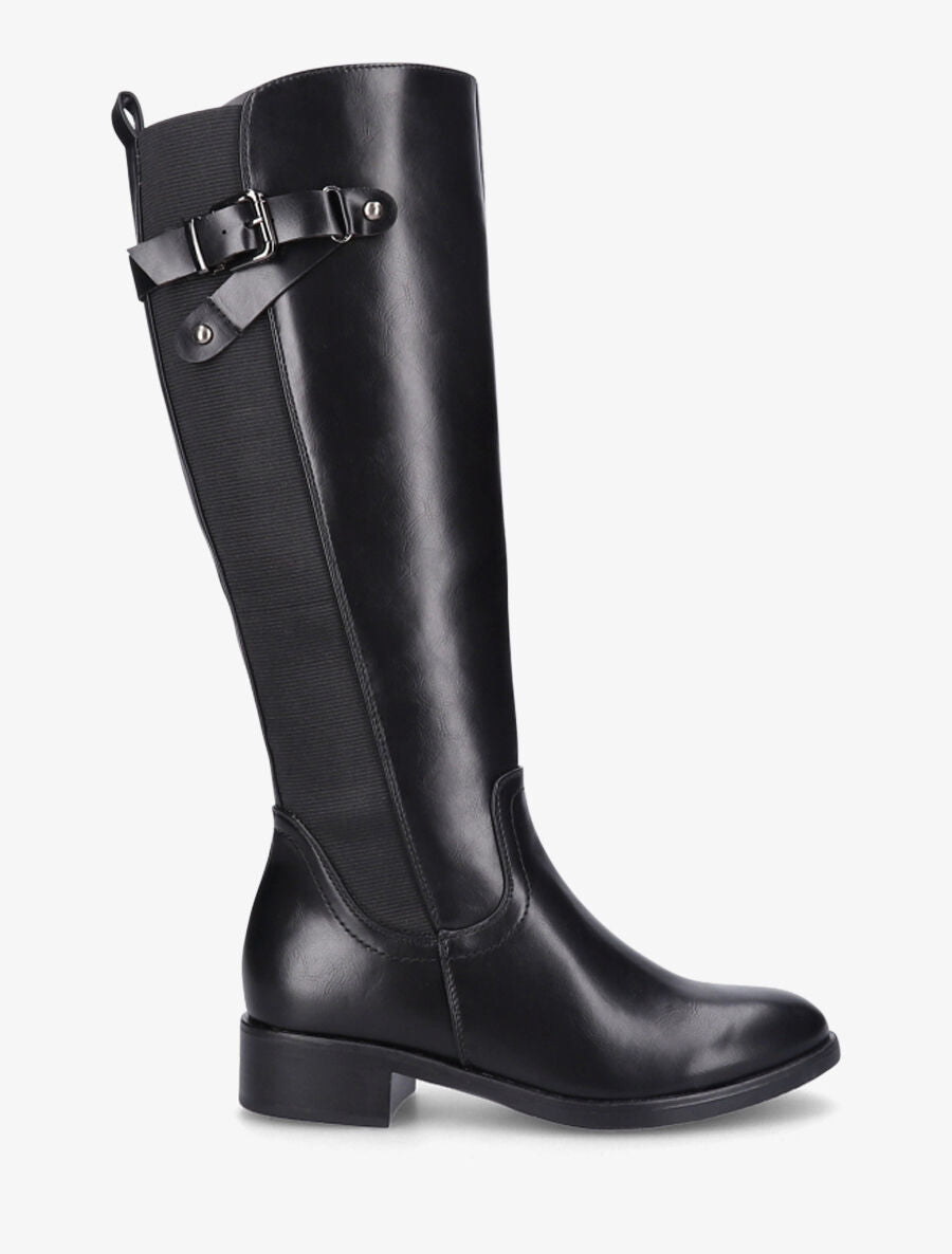 Bottes élastiquées en simili à sangles - Noir - 1